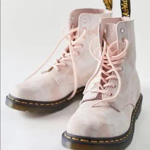 Dr. Martens 1460 Pascal Shell Pink White Tie Dye Print suede 1460 Pascal Tie Dye Suede Lace Up Boots in Pink | Dr. Martens main image 4